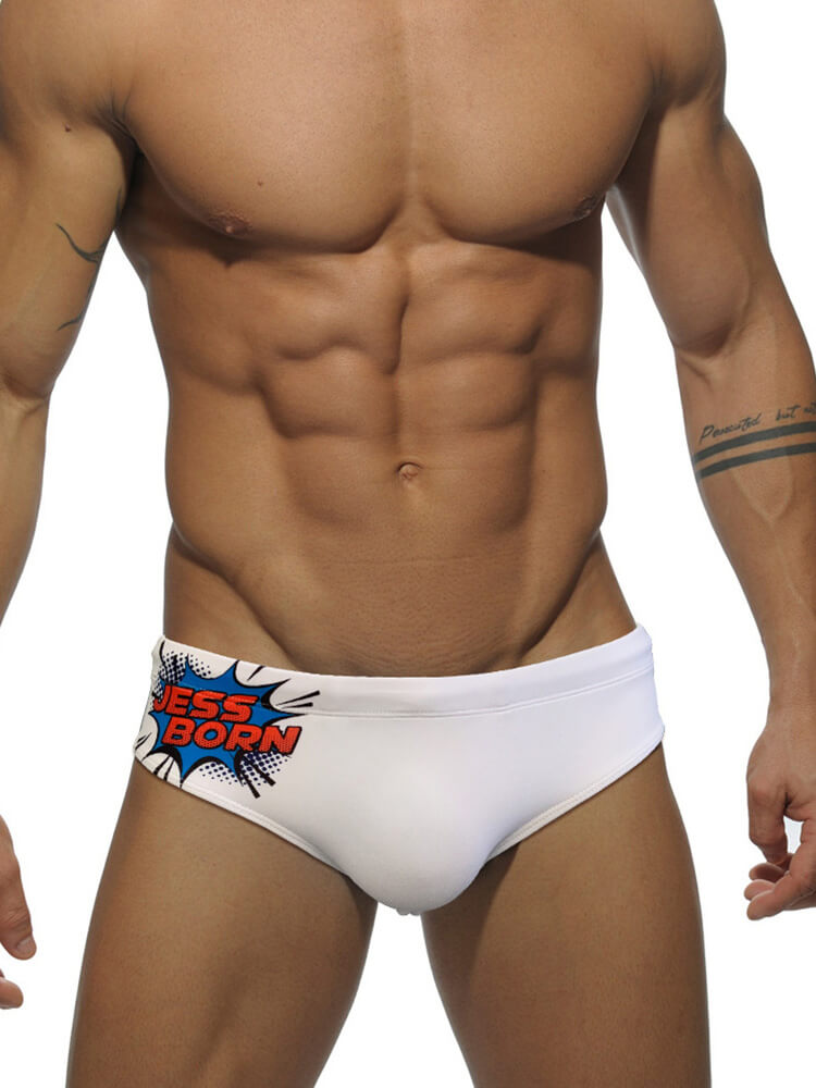 Men's Fashion Letter Print Low-Rise Swim Briefs