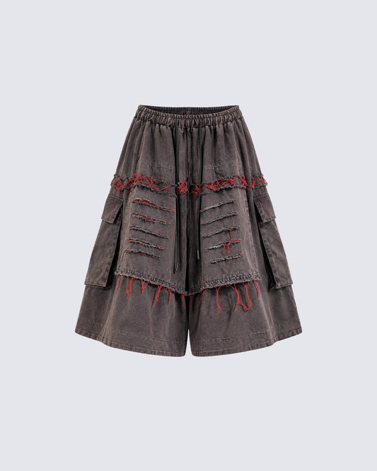 American-Style Patchwork Ripped Jeans With Frayed Edges