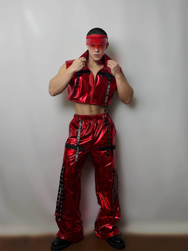 Men's Hip Hop Christmas Red Performance Costume Set