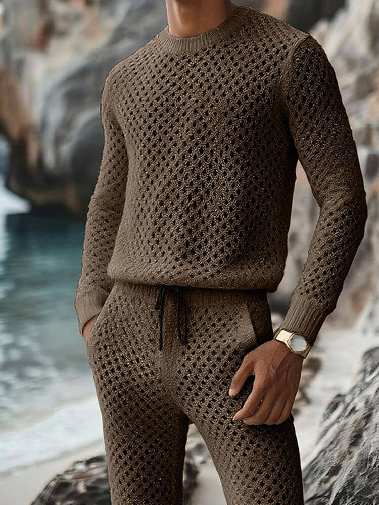 Men's Casual Loose-Fit Hollow Knit Set