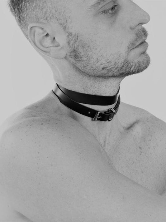 Vintage Leather Choker Necklace - Black