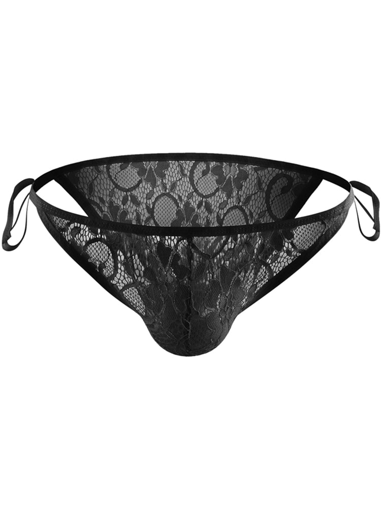 Men's Sexy Lace Strappy Side Split Sheer Briefs