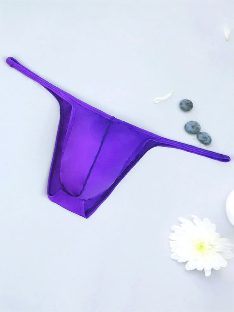 Men's Sexy Purple High-Cut Thin-Strap Briefs