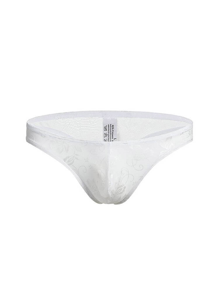 Men's Floral Pattern Low-Rise Lace Thong