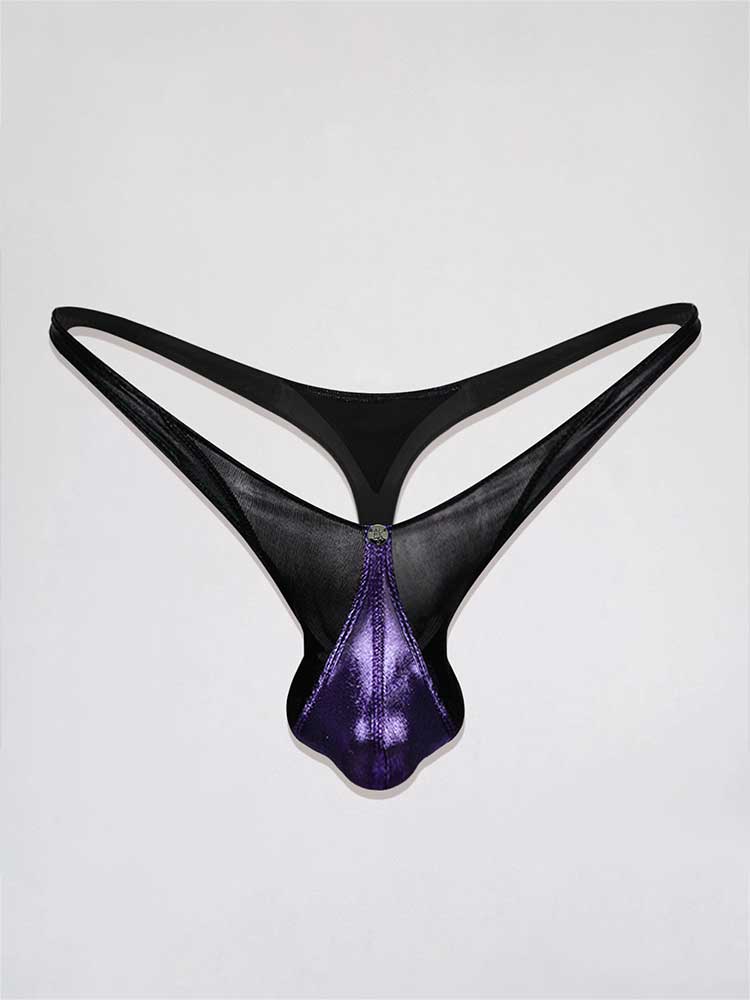 Men's Sexy Purple & Black Color-Block Pouch Thong