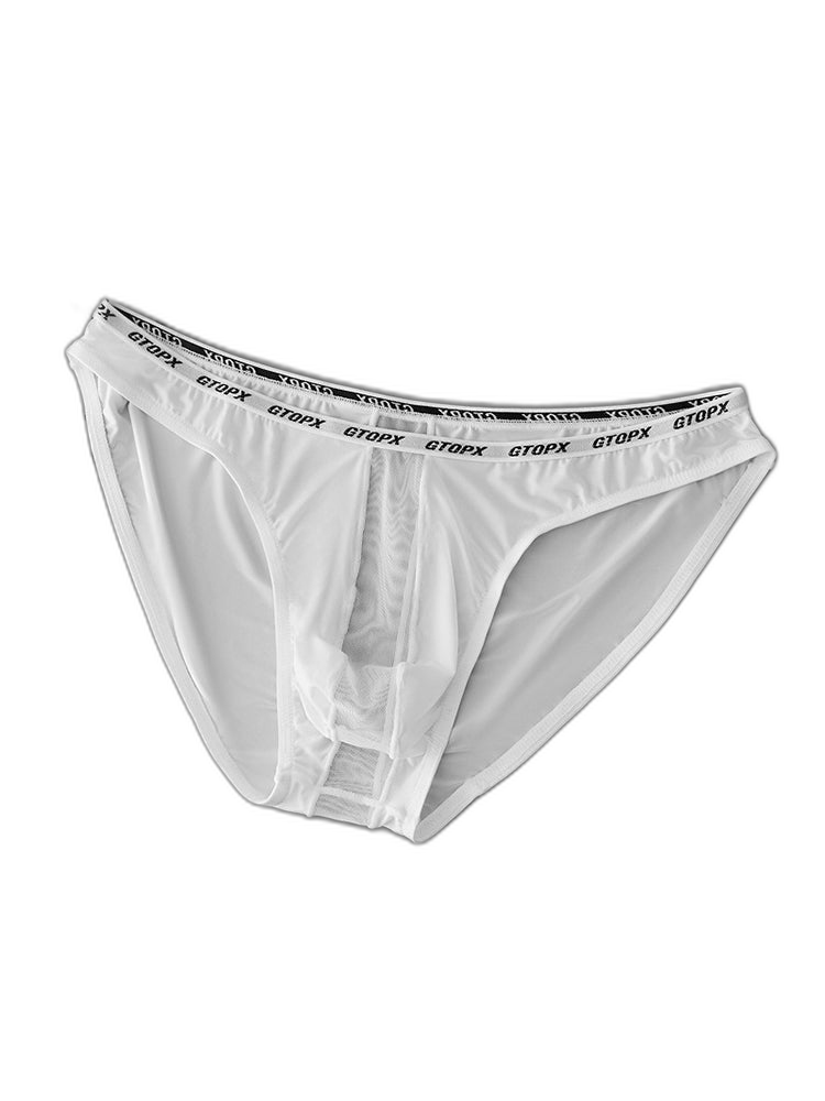 2 Pack Men's Low-Rise Sporty Ice-Silk Bikini with Mesh Front and U-Contour Pouch