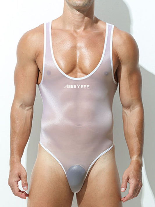 Men's Sexy Stretchy Sheer Triangle Vest Bodysuit