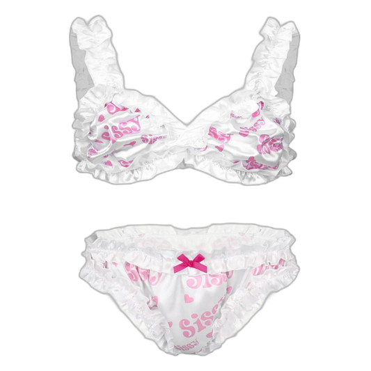 Genderfluid Ruffled Satin Lace Bralette Set