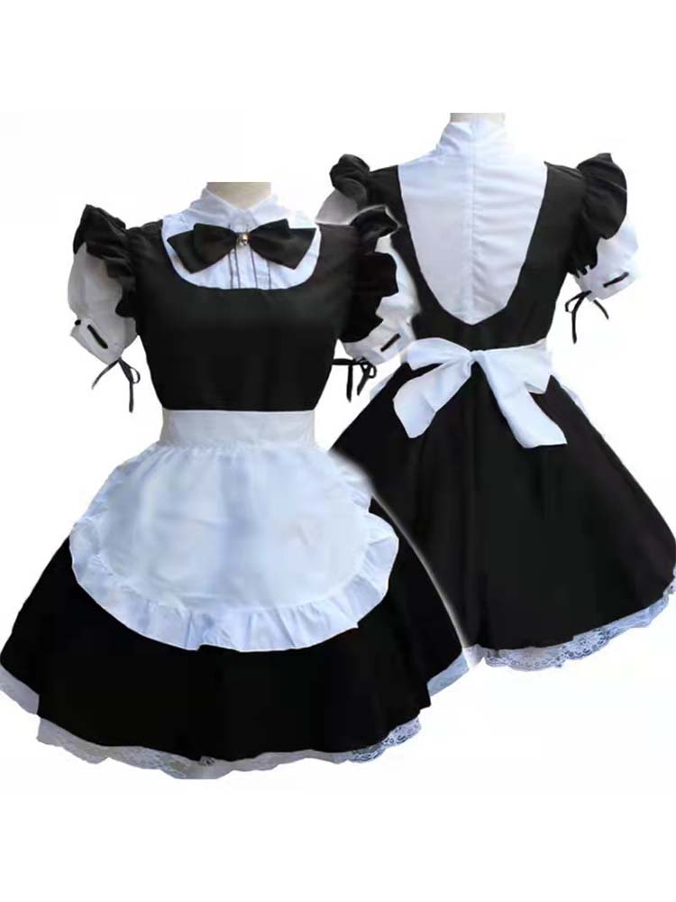 Men's Colorblock Patchwork Bow Maid Costume