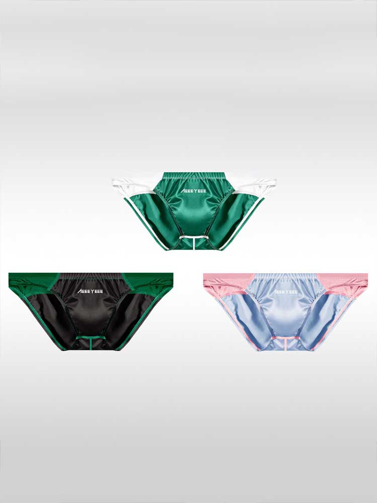 Men's Sexy Low-Rise Satin Colorblock Briefs