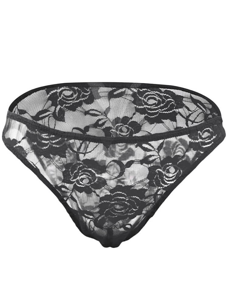 Men's Mesh Transparent Rose Lace Briefs