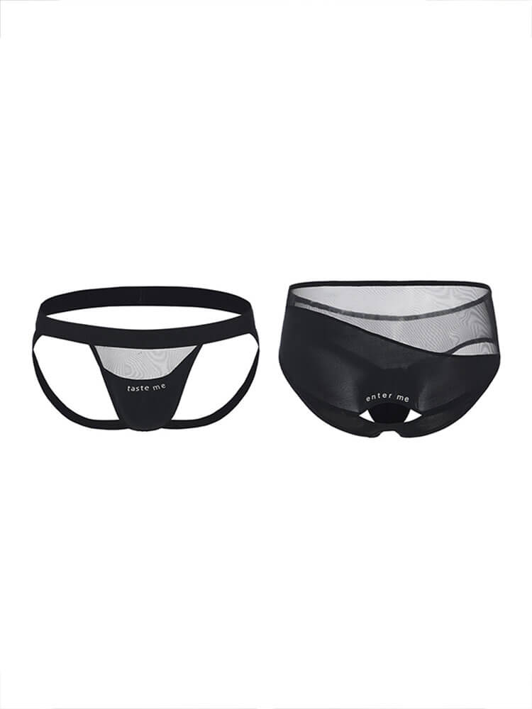Men's Sexy Letter Print Cutout Mesh Sheer Briefs
