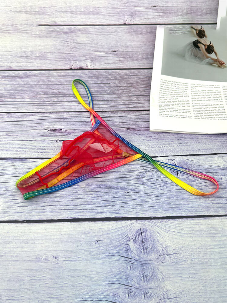 Men's Thin Mesh Transparent Rainbow Thong
