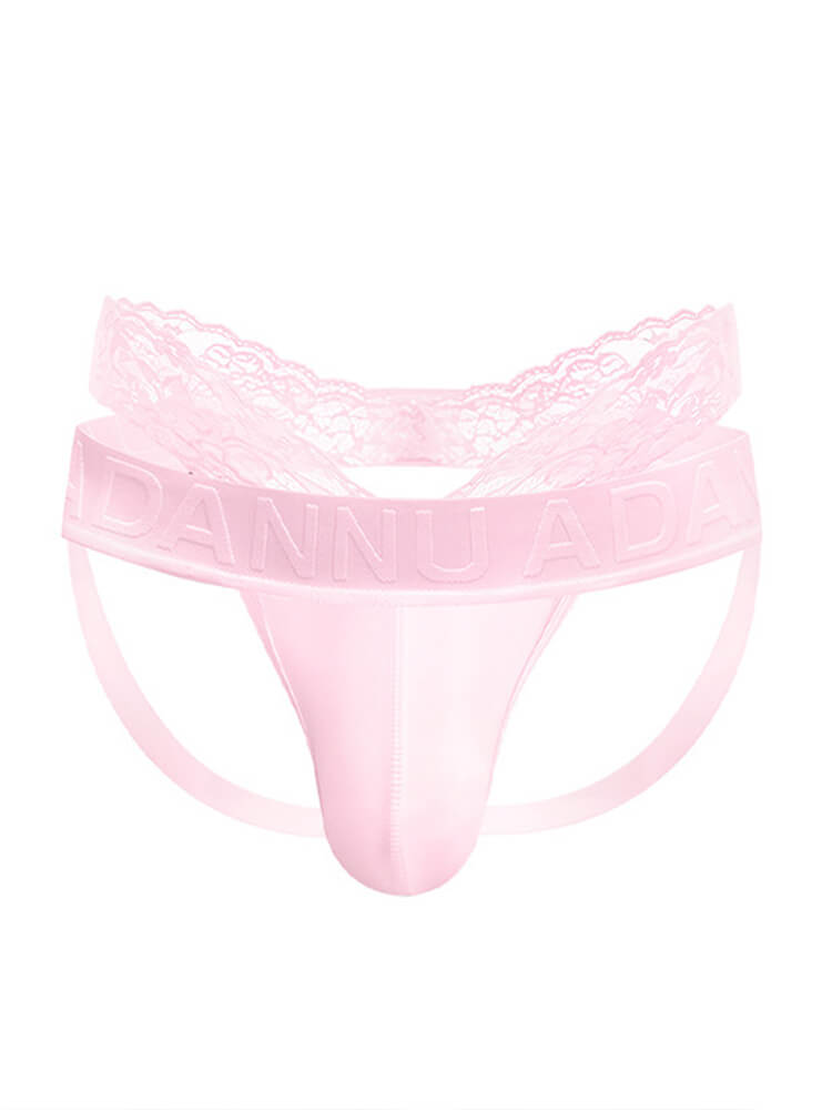 Men's Sexy Solid Color Low-Rise Lace Modal Double Thong