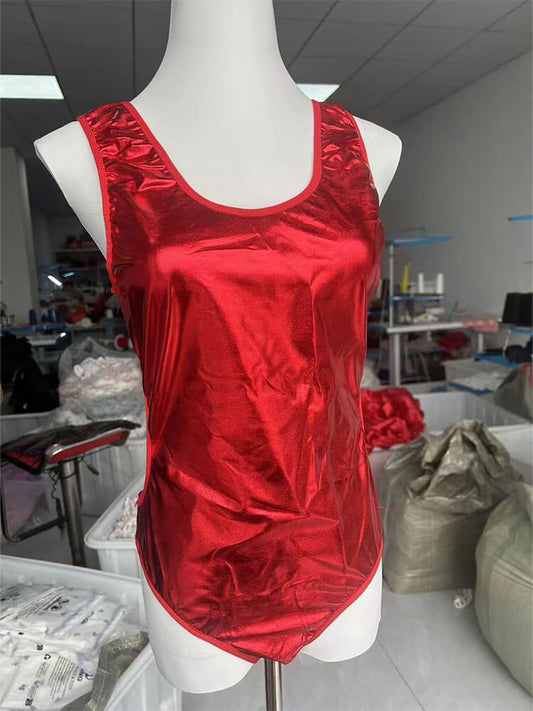 Men's Sexy Glossy Patent Leather Cutout Bodysuit
