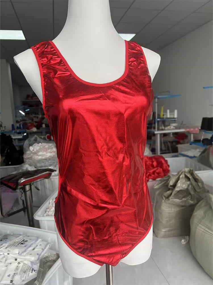 Men's Sexy Glossy Patent Leather Cutout Bodysuit