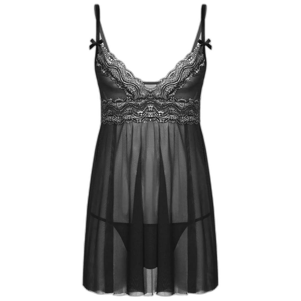 Mesh Floral Lace Sissy Mini Nightgown Set
