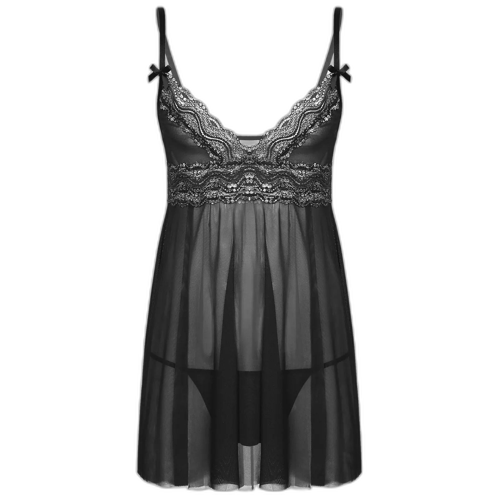Mesh Floral Lace Sissy Mini Nightgown Set