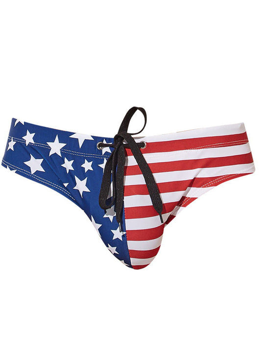Men's American Flag Print Swim Briefs