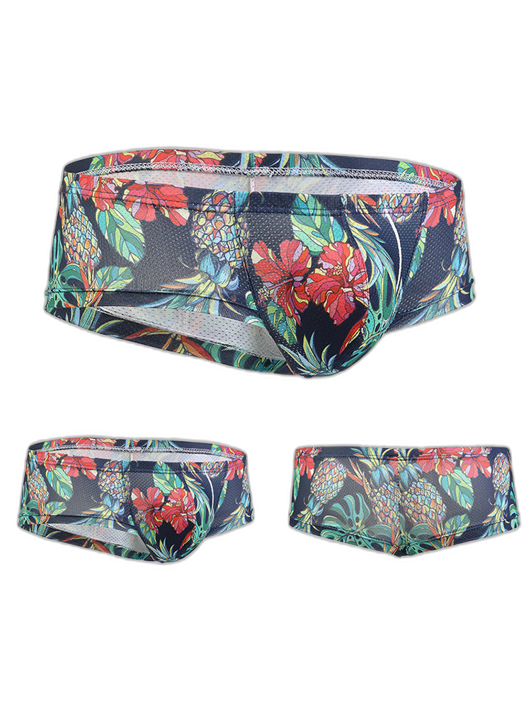 Men's Sexy Botanical Printed Mesh Underwear