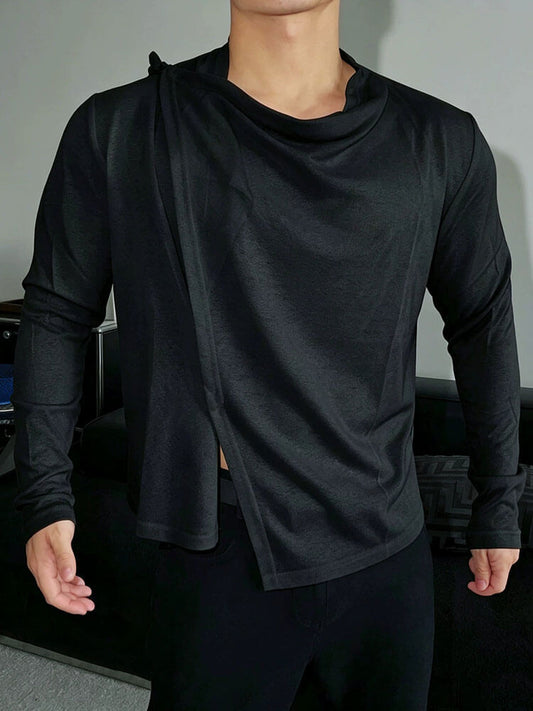 Men's Asymmetric Semi-Sheer Long Sleeve Thin Top