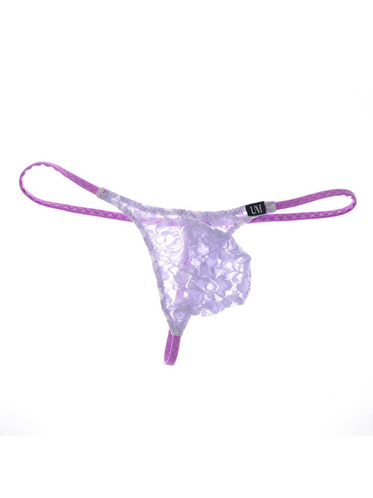 Men's Sexy Low-Rise Contoured Pouch Lace Thong