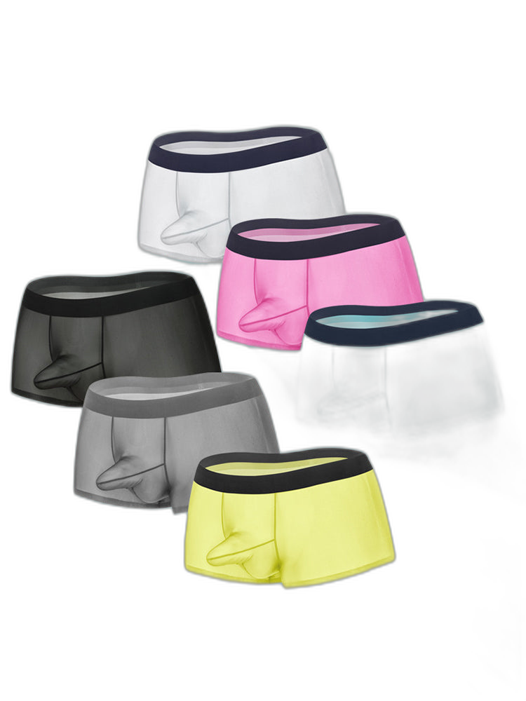 2 Pack Men's Ice Silk Separated Pouch Breathable Stretch Fit Trunks