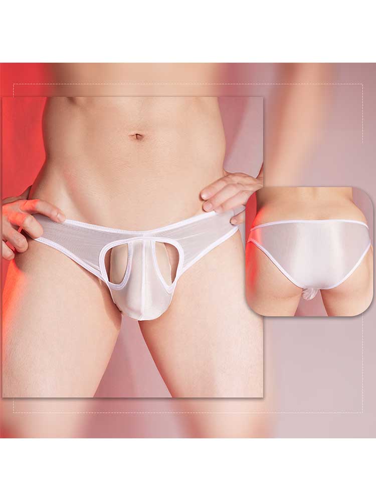 Men's Solid-Color Stretchy Glossy Cutout Sexy Briefs