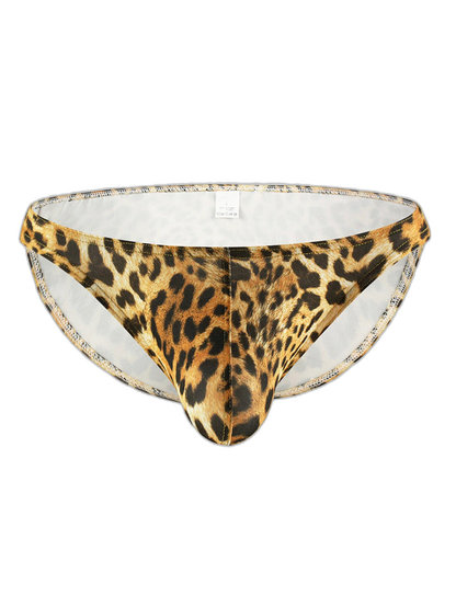 4 Pack Men's U-Convex Leopard Print Nylon Bikini