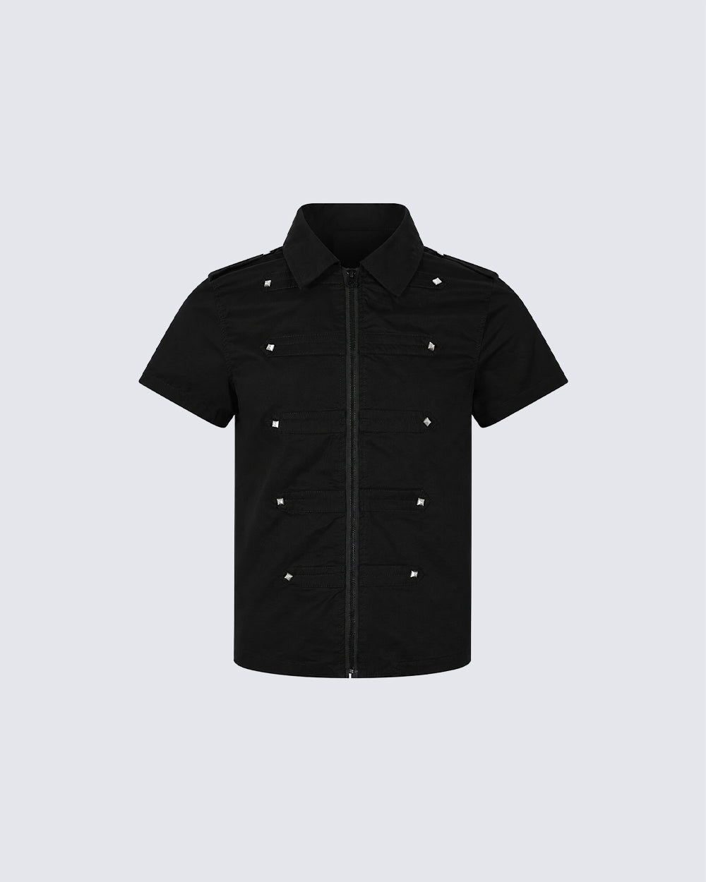 New Dark Gothic Rivet Zip Short Sleeve Shirt