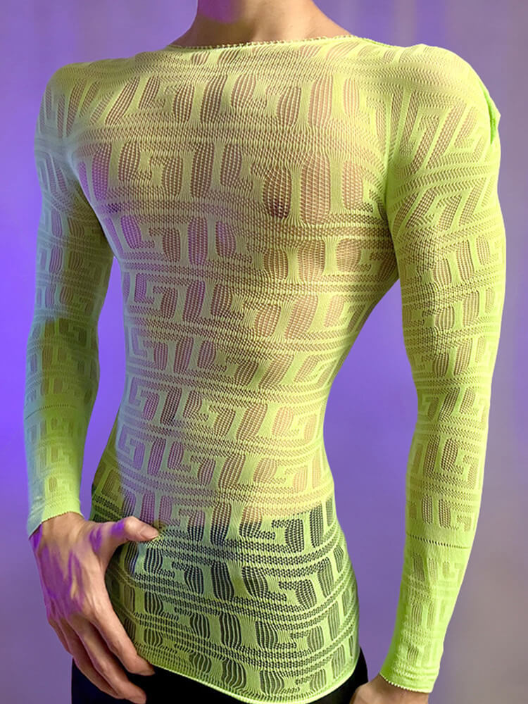 Men's Solid Color Sexy Fishnet Hollow-Out Tight Top
