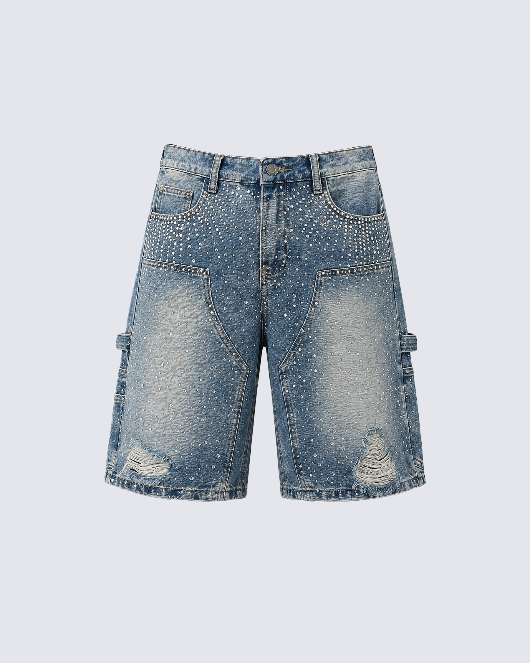KIIKIO High Street Firework Rhinestone Denim Shorts