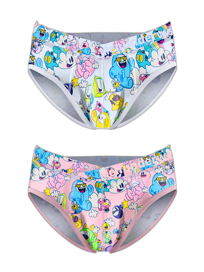 2 Pack Men's Playful Cartoon No-Tag Comfortable and Breathable Briefs
