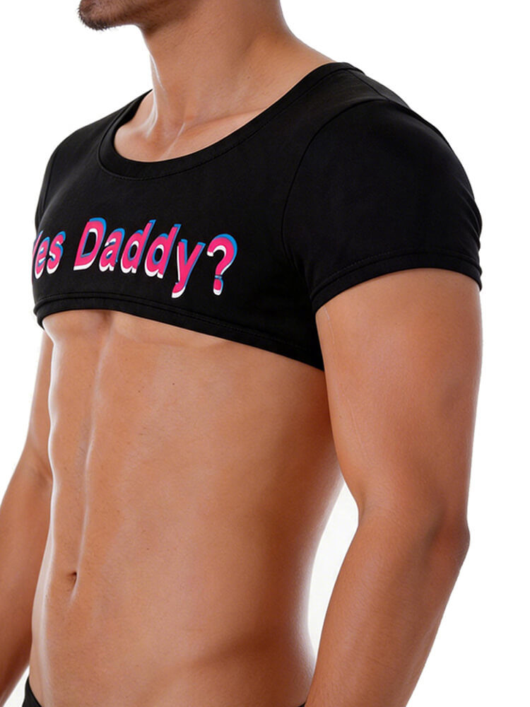 Men's Sexy "Yes Daddy" Letter-Print Crop Top