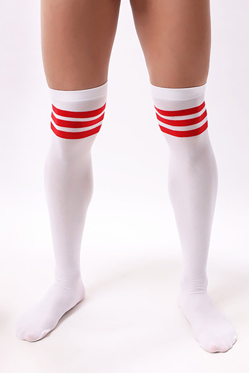 Men's Red Striped Knee High Socks Stockings