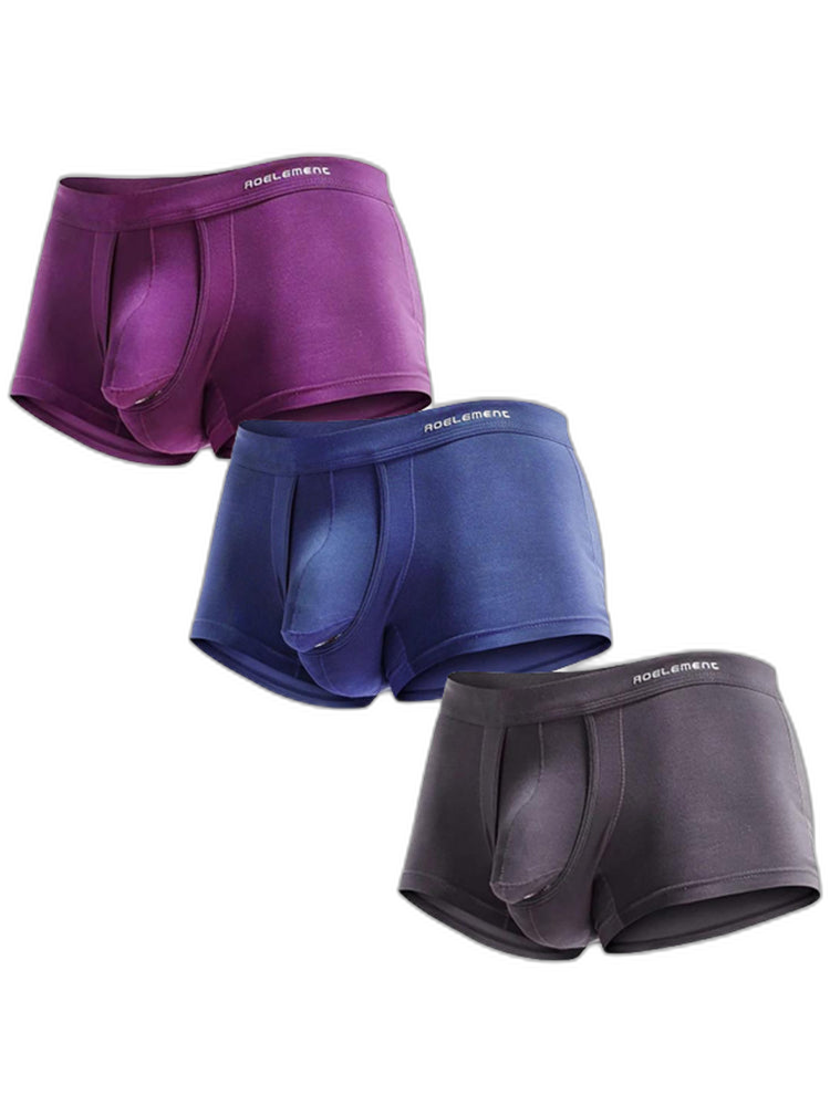 3 Pack Men's Double Pouch Underwear Separate Pouch Modal Trunks