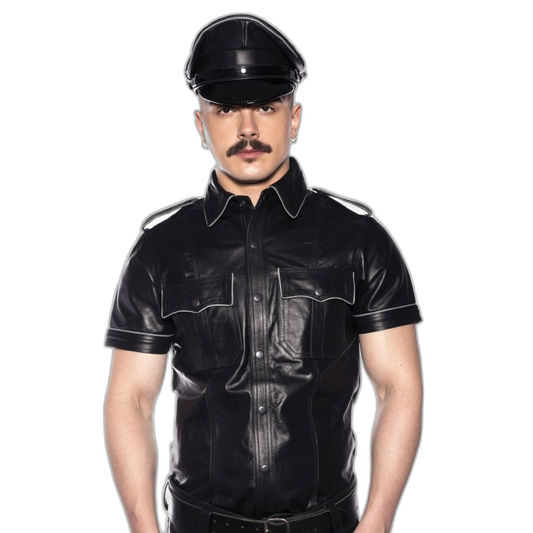 Prowler RED Leather Police Shirt Black Grey XS