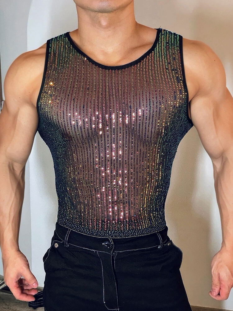 Men's Sparkly Sequins Versatile American Style Vest