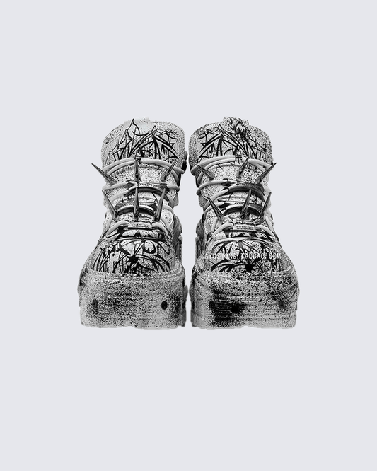 Graffiti Spiked Chunky Platform Sneakers