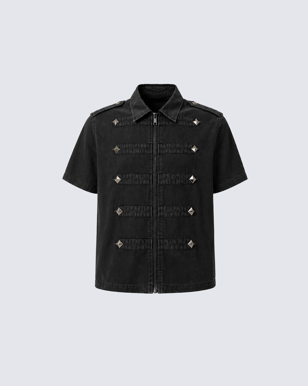 KIIKIO Retro Rhinestone Lapel Zipper Tee