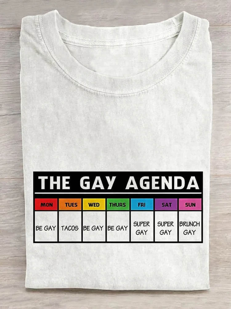 Men's Casual The Gay Agenda Print Cotton T-shirt