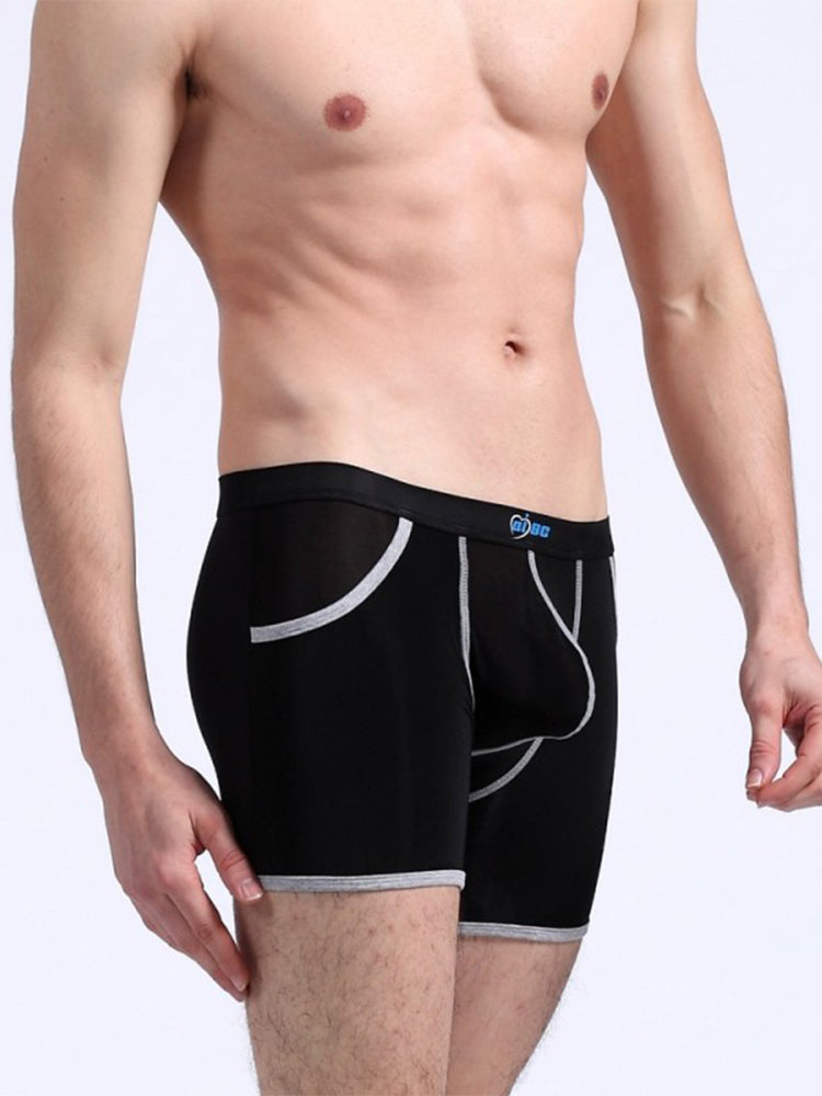 3 Pack Men's Long Leg Boxer Briefs Made of Ultra-Thin Ice Silk with Anti-Wear Elastic