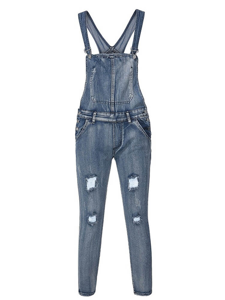 Men's Fashion Ripped Washed Denim Overalls