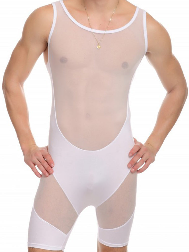 Men's Shapewear Mesh Patchwork Bodysuit