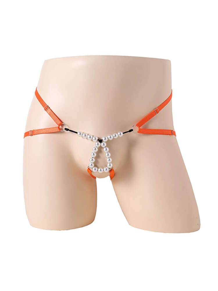 Men's Hollowed Pearl Design Open Crotch Jockstrap
