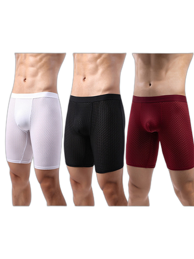 3 Pack Men’s Anti-chafing Mesh Long Boxer Briefs