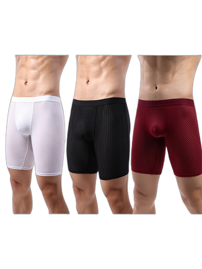 3 Pack Men’s Anti-chafing Mesh Long Boxer Briefs