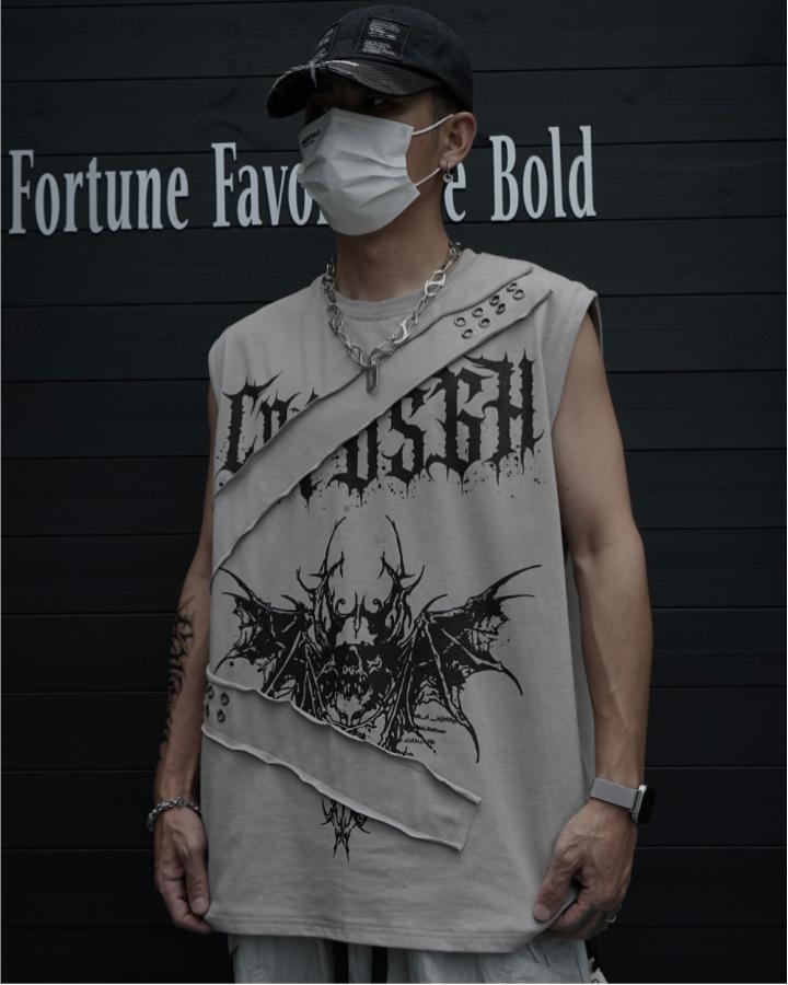 KIIKIO Gothic Bat Skull Deconstructed Sleeveless Vest