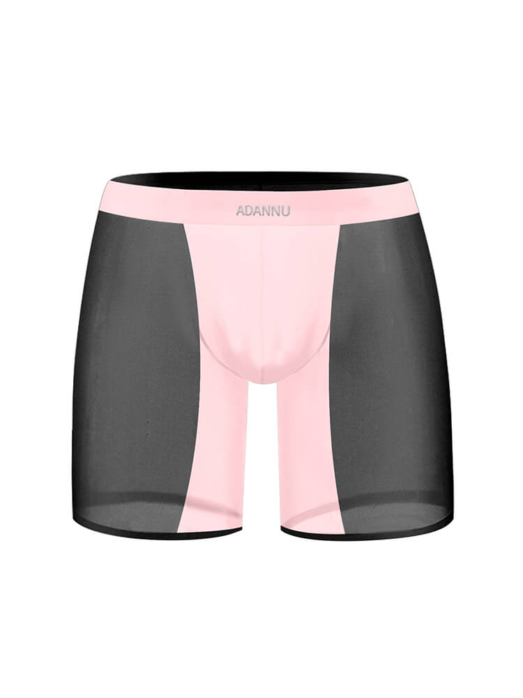 Men's Sexy Color-Blocked See-Through Nylon Boxer Briefs