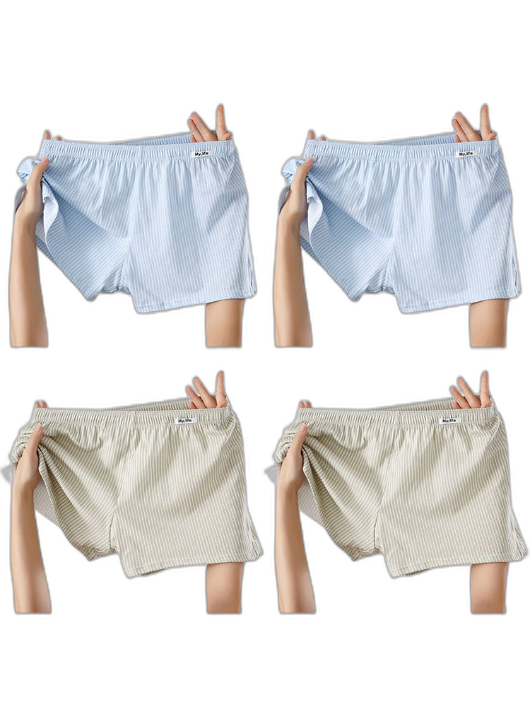 4 Pack Men's Pure Cotton Loose-Fit Antibacterial Home Sleep Boxer Shorts